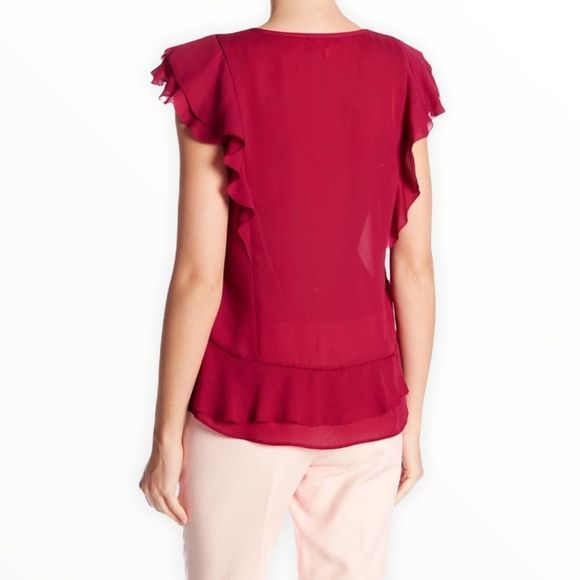 Parker Ruffle Flutter Sleeve V Neck Blouse Top size Small - Picture 2 of 12
